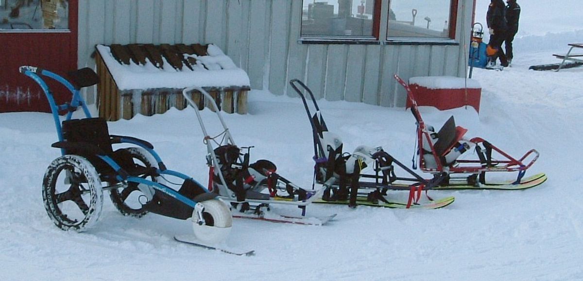 Ulike varianter av skiutstyr for funksjonshemmede
